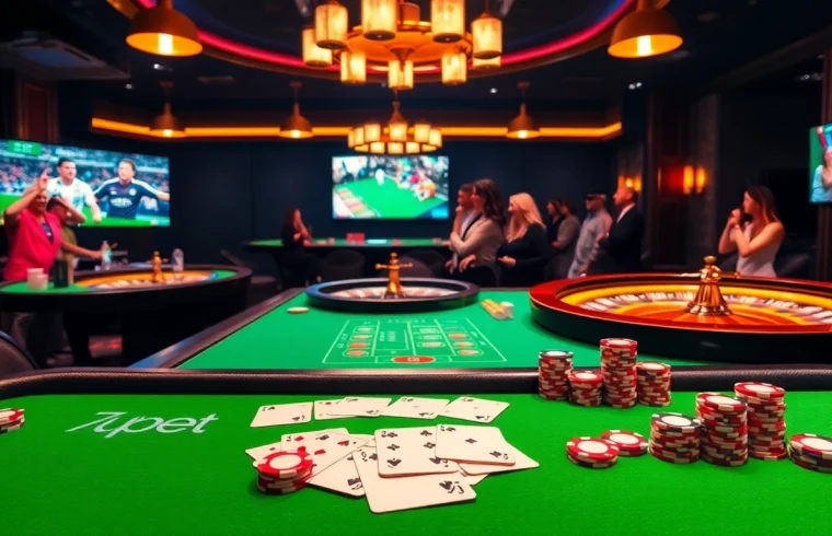 Betting excitement at 7upbet with poker chips and shipping cards on a vibrant table.