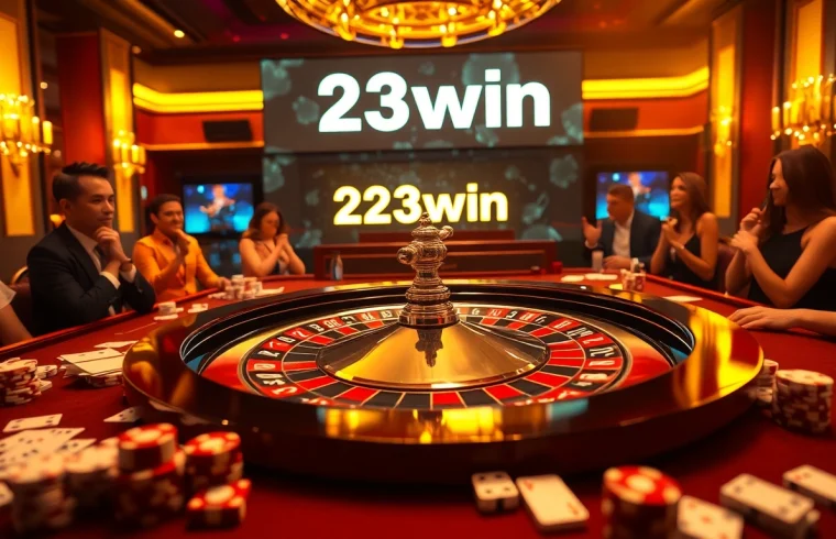 Players engaging at a vibrant casino table, embodying the thrill of 23win gambling.