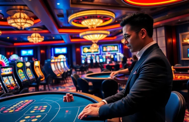 Experience the thrill of 8xman xin88 at a luxurious casino, featuring vibrant tables and exciting gaming.