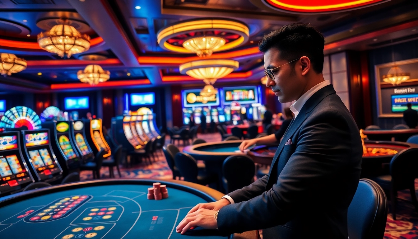 Experience the thrill of 8xman xin88 at a luxurious casino, featuring vibrant tables and exciting gaming.