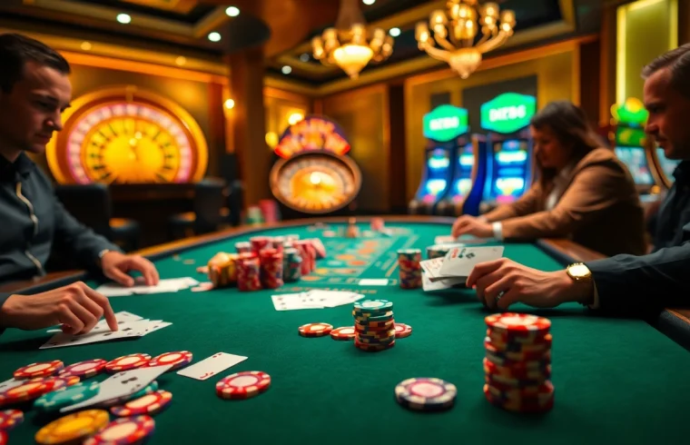 Winning at DR88 with vibrant poker chips and cards at a luxurious casino table.