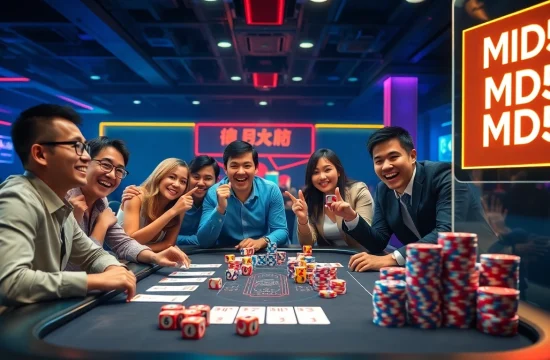 Exciting Tài Xỉu MD5 game scene with players, colorful dice, and a transparent MD5 display.
