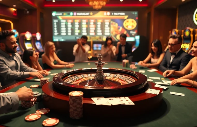 Players enjoying roulette at a lavish casino, highlighting situs apiraja88's thrilling atmosphere.