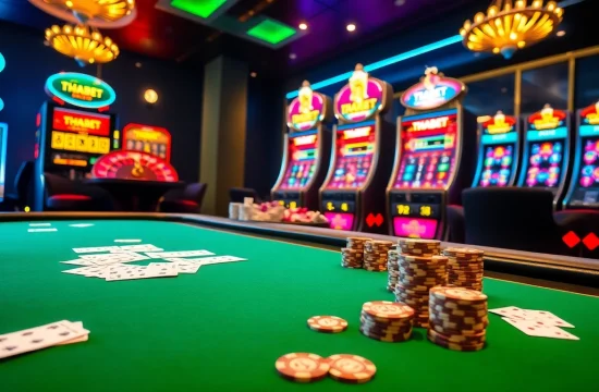 Thrilling THABET casino gaming experience with poker chips and roulette wheel.