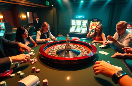 Enthusiastic players engaging with the roulette wheel at https://fun793.org/, showcasing an exciting casino atmosphere.