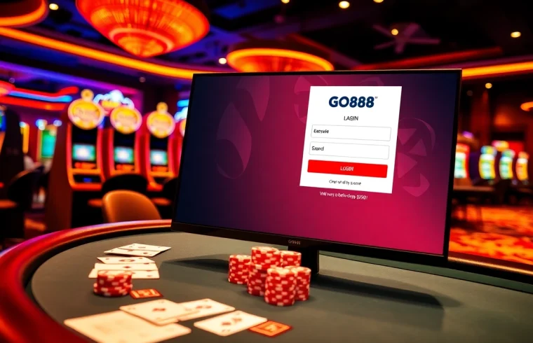 Engage with go88 đăng nhập through a vibrant casino scene showcasing blackjack tables and slot machines.