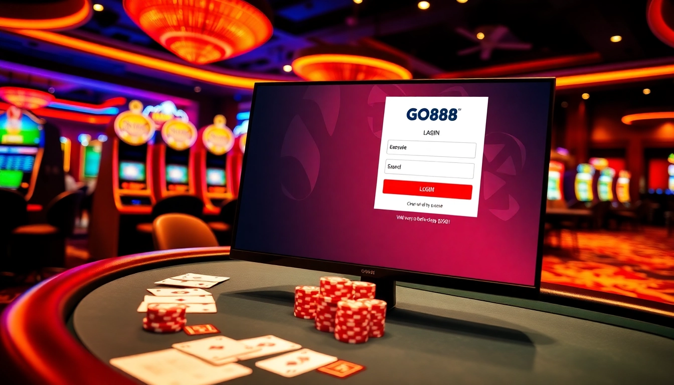Engage with go88 đăng nhập through a vibrant casino scene showcasing blackjack tables and slot machines.