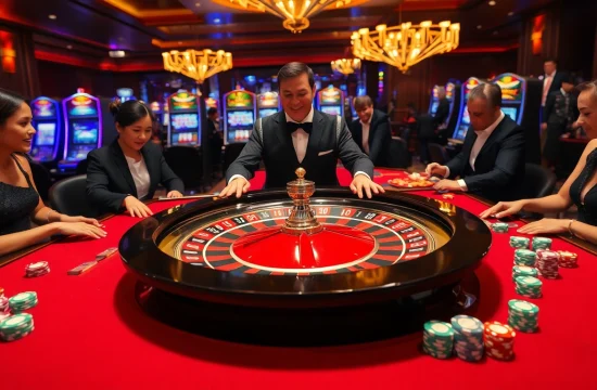 Experience the thrilling atmosphere of rr 88 at a luxurious casino, featuring a vibrant roulette table.
