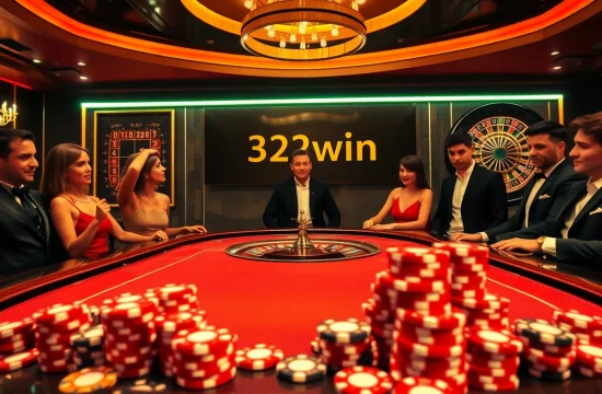 Players engaging in a thrilling game at the poker table in 32win casino environment.