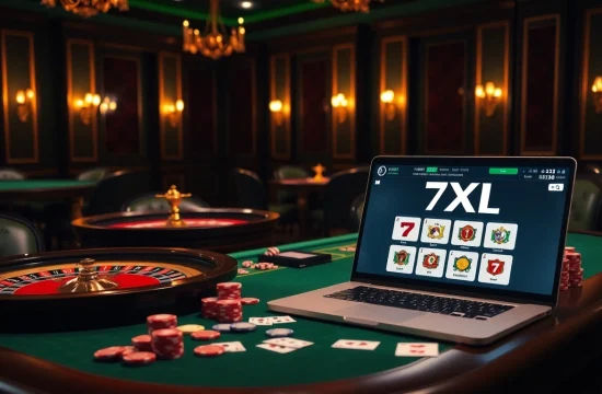 Engage in thrilling gameplay with the 7xl download on your device featuring vibrant poker chips and cards.