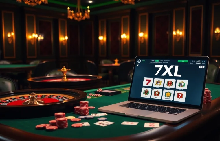 Engage in thrilling gameplay with the 7xl download on your device featuring vibrant poker chips and cards.