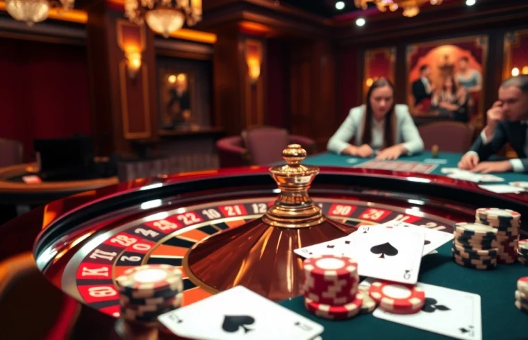 Engage in high-stakes fun at the casino featuring the king88 logo on a roulette wheel with vibrant poker chips and cards.