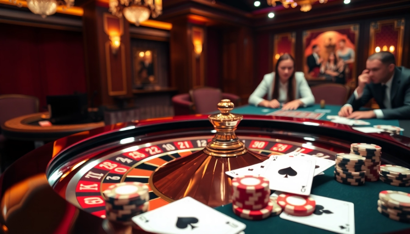 Engage in high-stakes fun at the casino featuring the king88 logo on a roulette wheel with vibrant poker chips and cards.