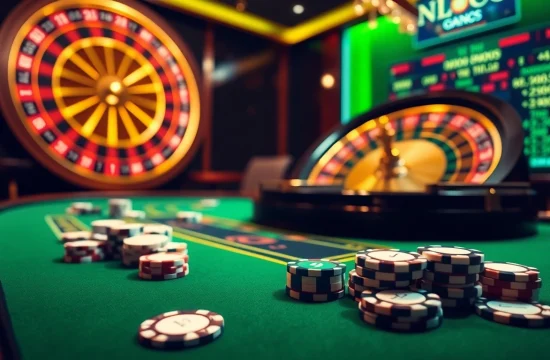 Winning at mmoo.se.net - Exciting casino scene with poker chips and roulette wheel