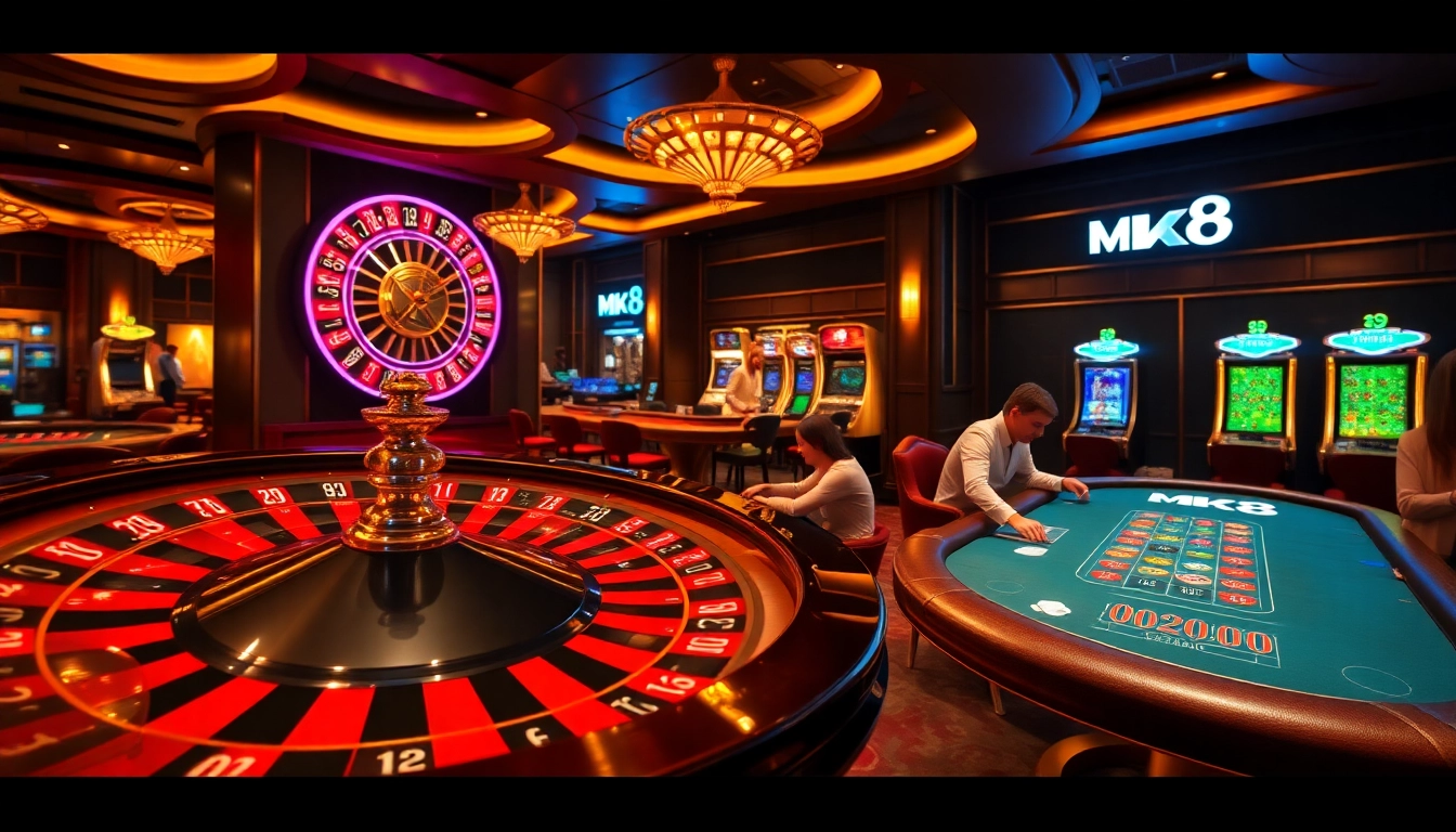 Engaging players at MK8 casino tables, immersed in strategic gameplay and vibrant atmosphere.