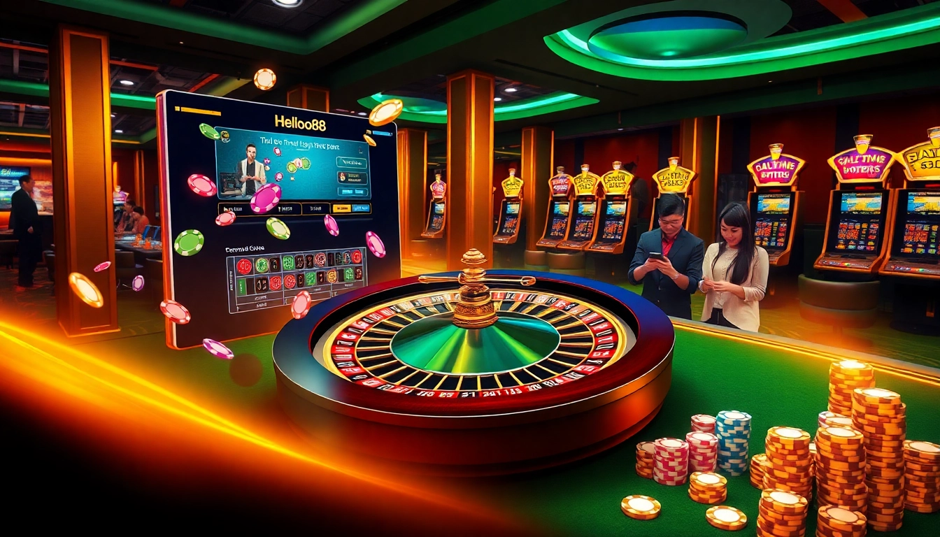 Exciting online gambling interface featuring Helloo88 with roulette and vibrant betting elements.