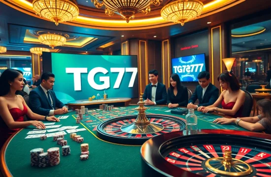 Exciting online casino atmosphere showcasing TG777 link with poker chips and roulette wheel.