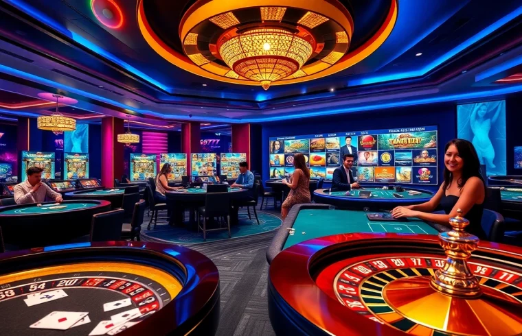 Gamblers experiencing excitement at the TG777 link online casino with vibrant games and elegant gaming visuals.