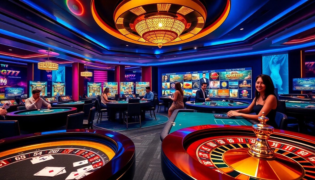 Gamblers experiencing excitement at the TG777 link online casino with vibrant games and elegant gaming visuals.