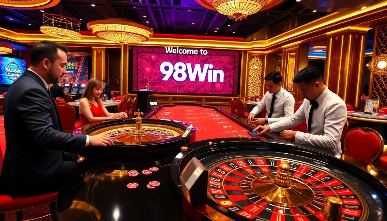 Players experiencing high-stakes action at 98Win's luxurious casino table.