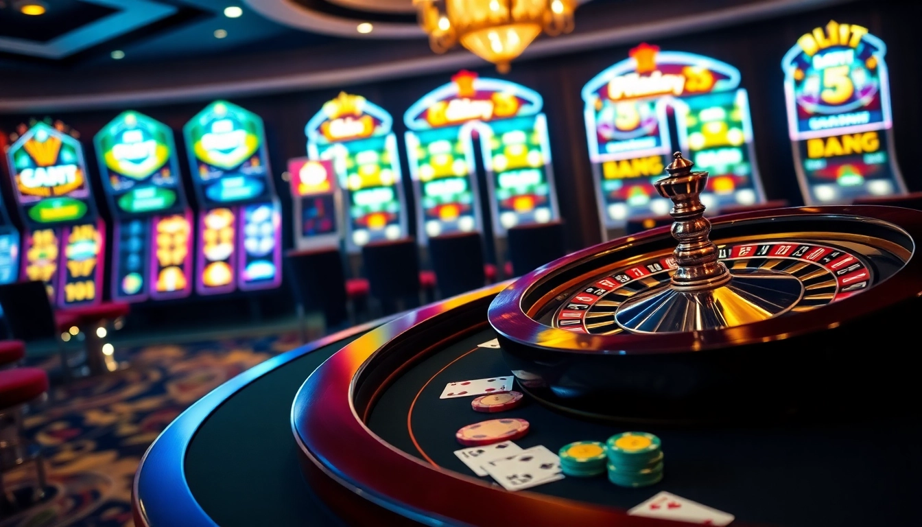 Experience luxury gaming at 8xbetcom.chat with roulette tables and vibrant slot machines.
