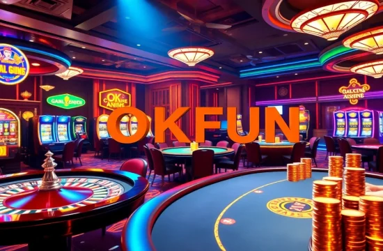 Experience the thrill of gambling at OKFUN Casino with intense poker action and vibrant slot machines.