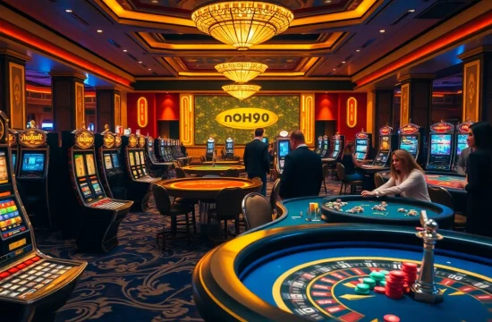 Play exciting games at nohu90, featuring vibrant casino tables and engaging slot machines.