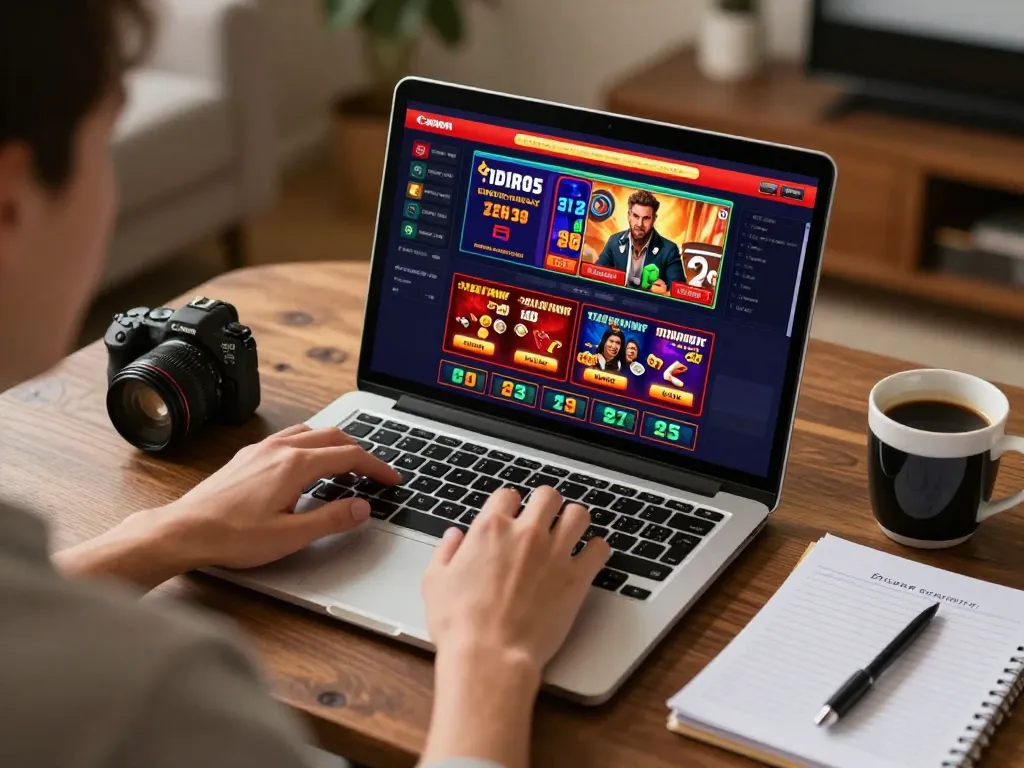 Player enjoying online gaming experience at dacsandatphanrang com with casino games on laptop.