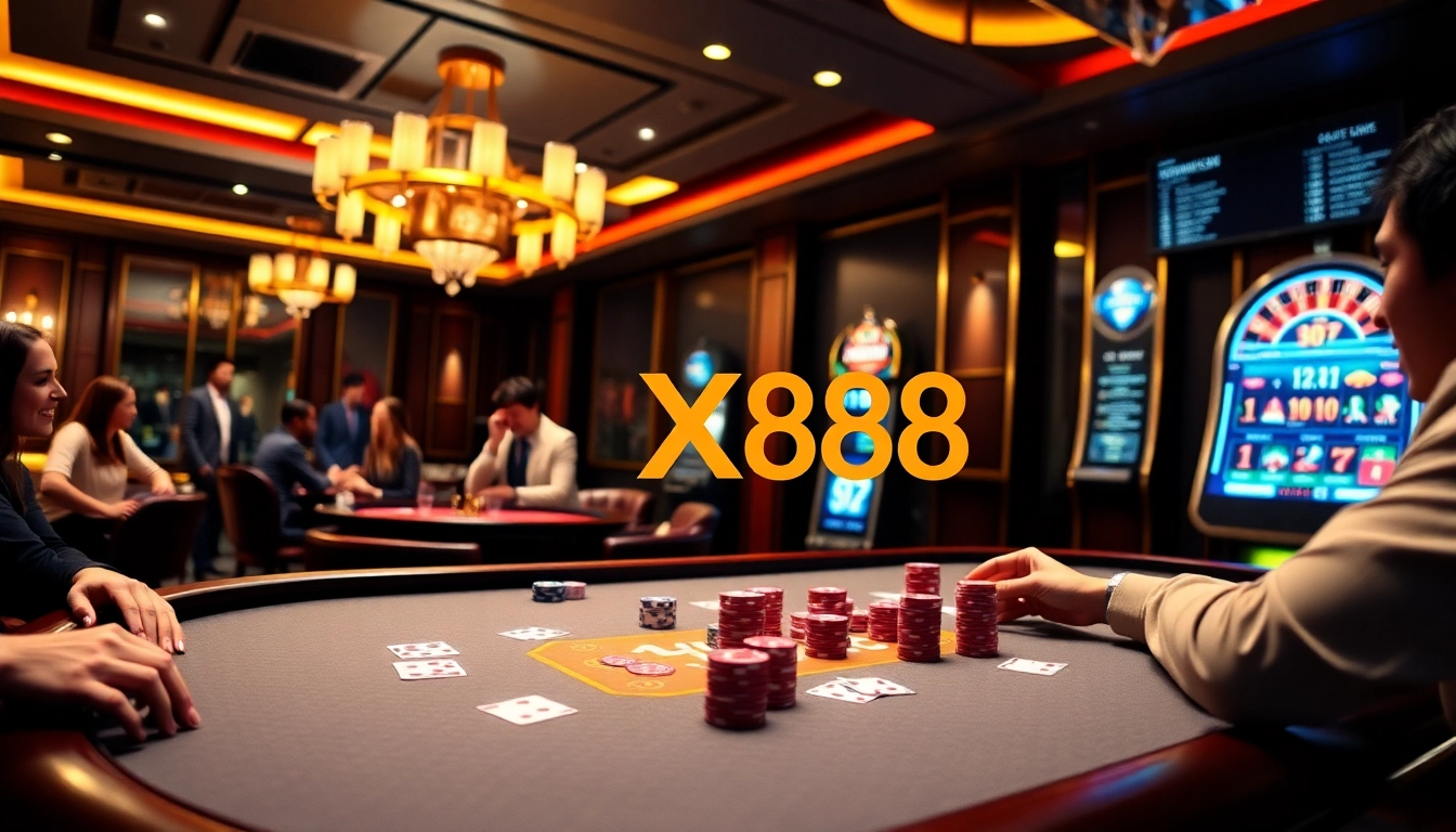 Exciting poker gameplay at XX88's luxury casino table featuring colorful cards and chips.