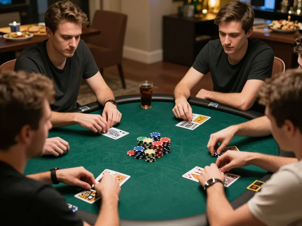 net88 players engaging in intense poker night with chips and cards during friendly competition