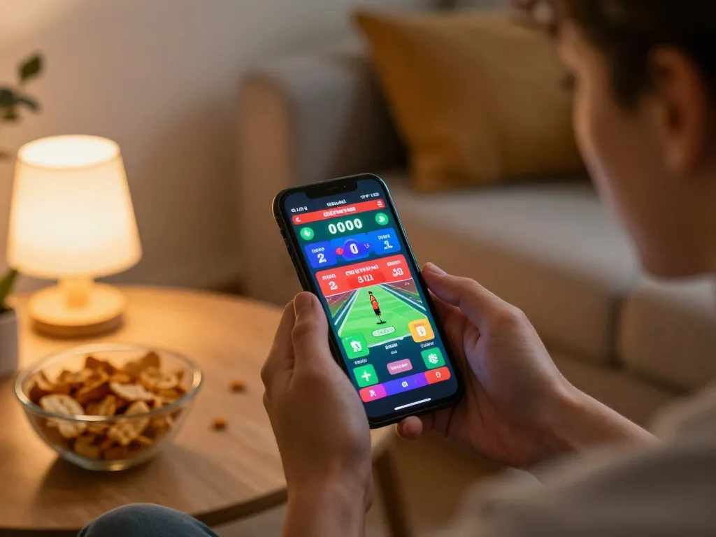 Player enjoying sports betting on their smartphone, showcasing 789club vibrant gaming experience.
