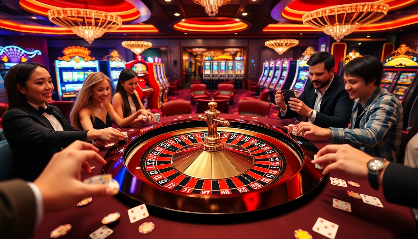 Experience the excitement of rr88.com with players at a luxurious roulette table, capturing the thrill of gambling.