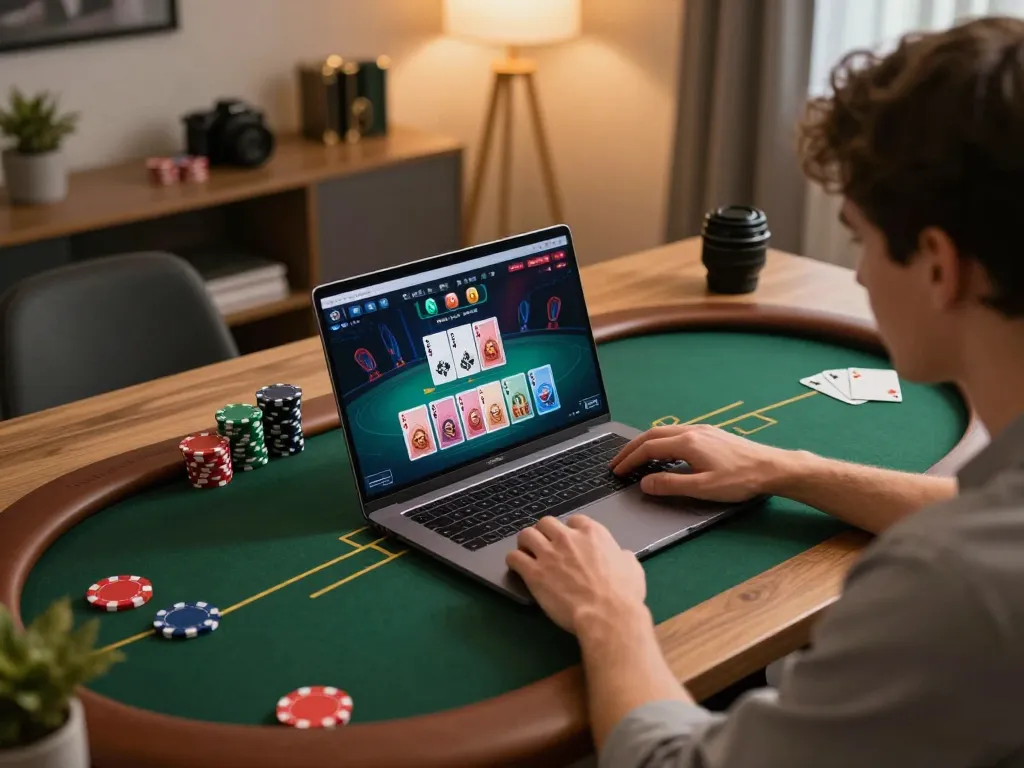 Player engaging in a strategic poker game on 888NEW platform, showcasing online gaming experience.