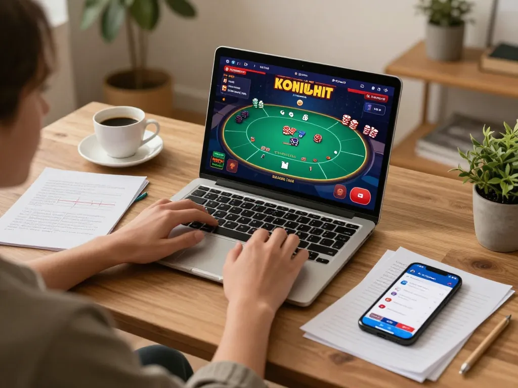 Engaging in online poker gameplay at home with 388bet laptop interface and betting strategies.