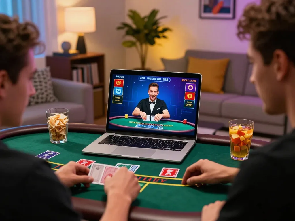 Iwin player enjoying a live dealer blackjack game from home, demonstrating immersive online gambling experience.