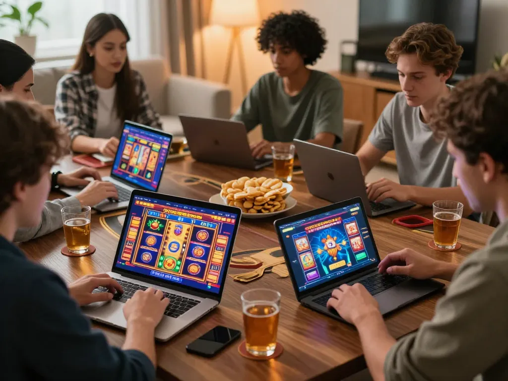 Players enjoy thrilling rik vip online casino games on laptops and tablets, showcasing excitement and strategy.