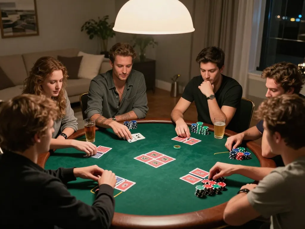 Exciting poker night with friends showcasing strategic gameplay in a cozy home setting, emphasizing tin soi kèo.
