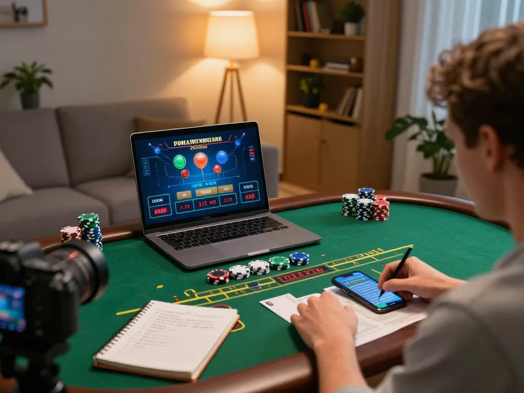Player enjoying an online blackjack game on DH88, showcasing vibrant chips and strategic notes