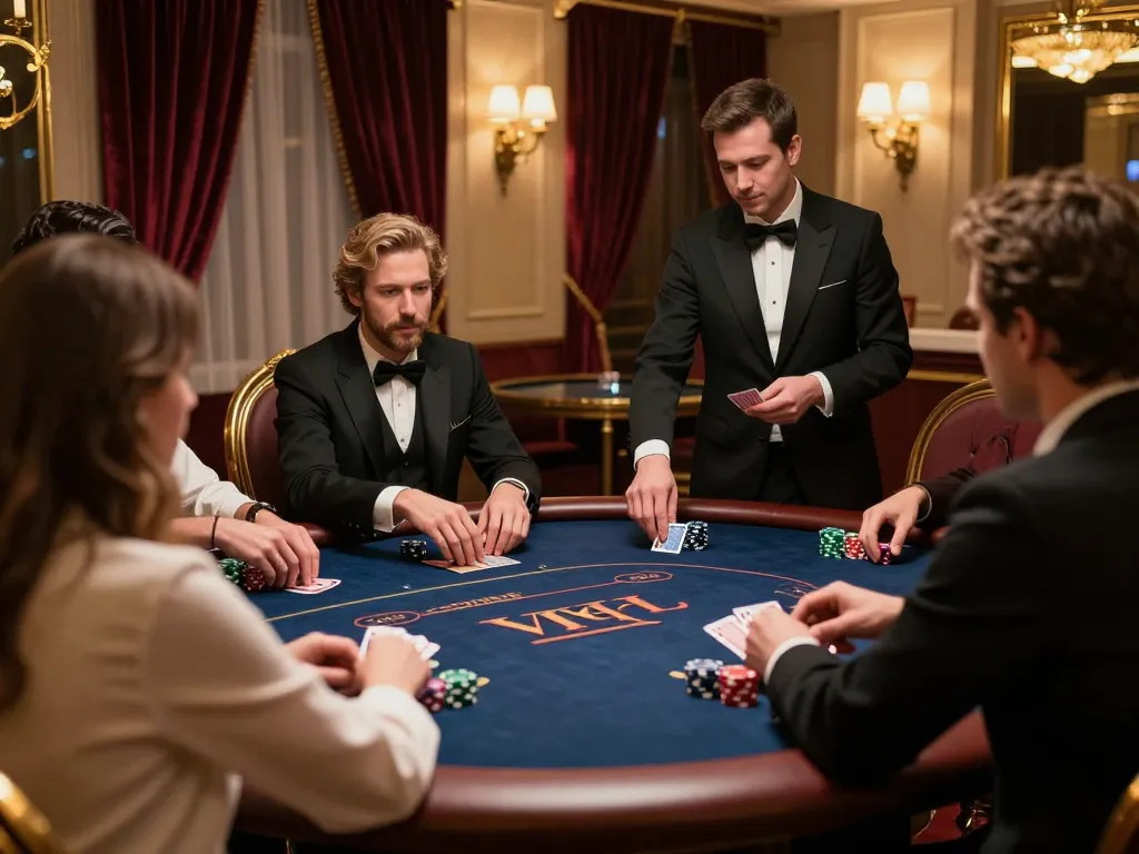 Players engaging in high-stakes poker at a luxury RR88 casino environment with rich decor.