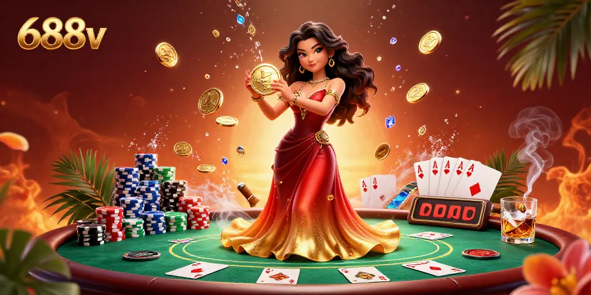 Experience the excitement of 688v with a stunning online casino illustration filled with vivid details.
