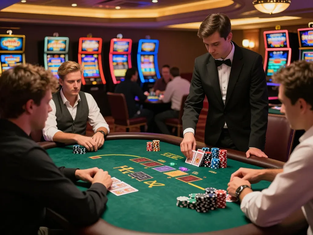Players enjoying a thrilling blackjack game at sun win casino table with vibrant atmosphere