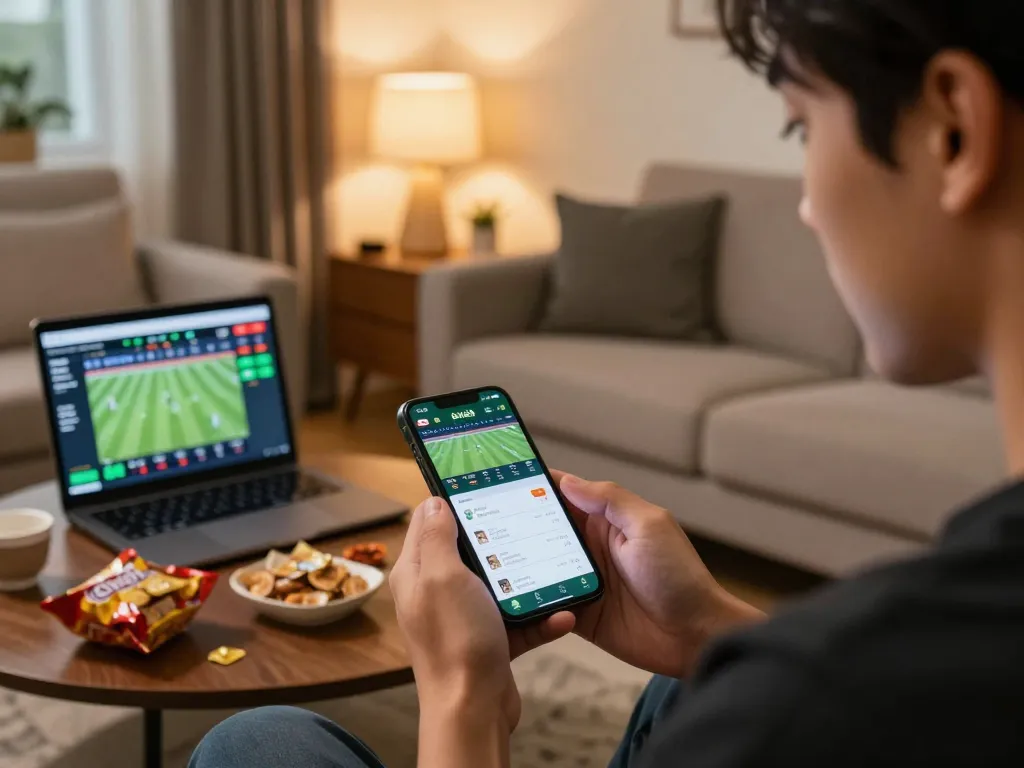 Engaged user placing bets on snk88 mobile app during live sports event