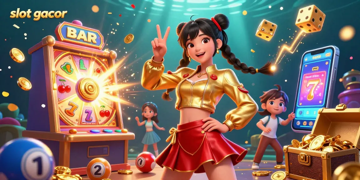 Experience the excitement of slot gacor with vibrant colors, spinning wheels, and jackpot explosions in this engaging casino scene.