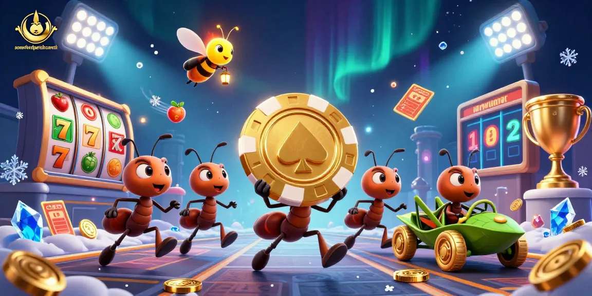 Somerfordparishcouncil showcases a vibrant casino heist scene, featuring ants racing for a giant chip amidst dynamic slot elements.