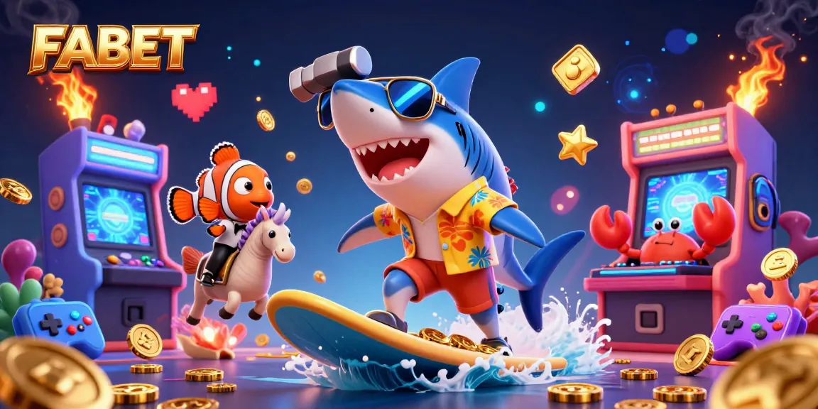 Surf thrilling waves of gold coins with FABET - a vibrant, playful casino scene.