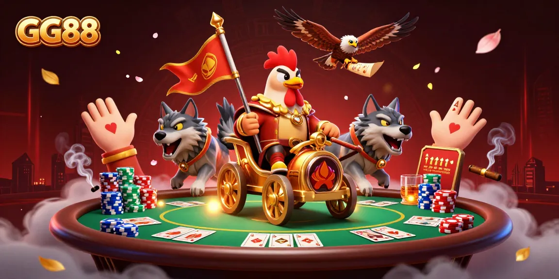 Experience the thrill of GG88 with a dynamic 3D casino scene featuring poker, excitement, and rich color.