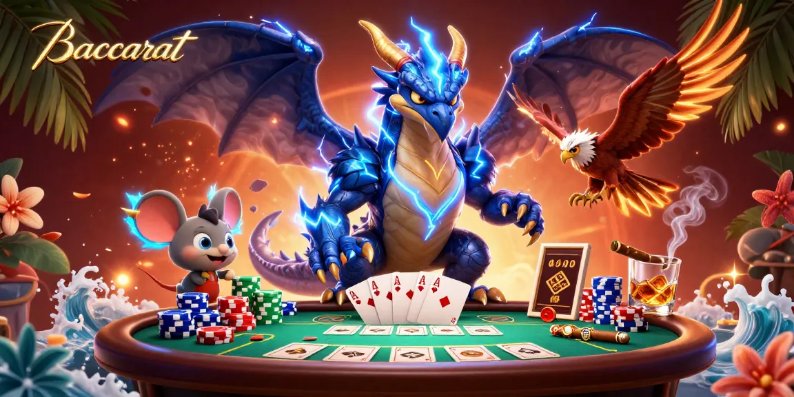 Baccarat game scene with dynamic characters and vibrant casino elements in action.