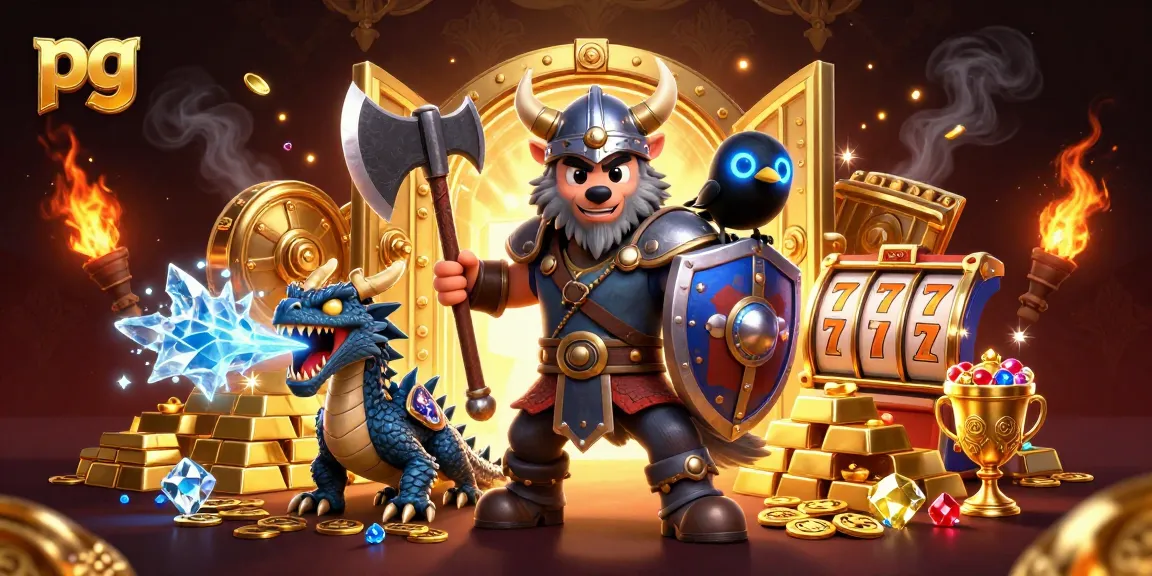 Spin the reels and uncover jackpots in this vibrant pg-themed casino illustration with dynamic elements.