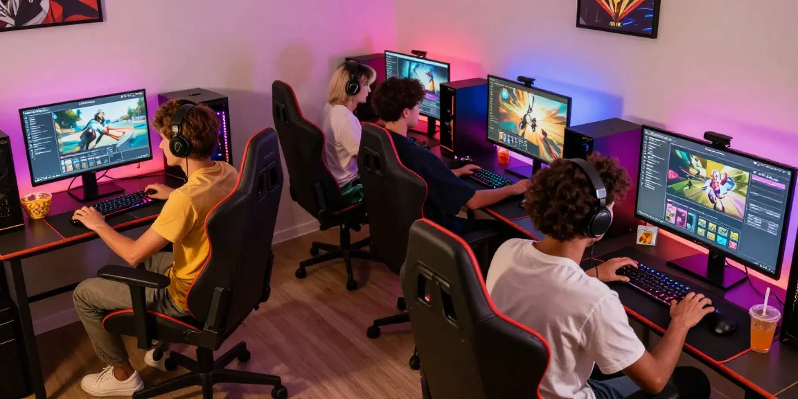 Players enjoying 68gamebai games at home, showcasing excitement and high-tech gaming setups.