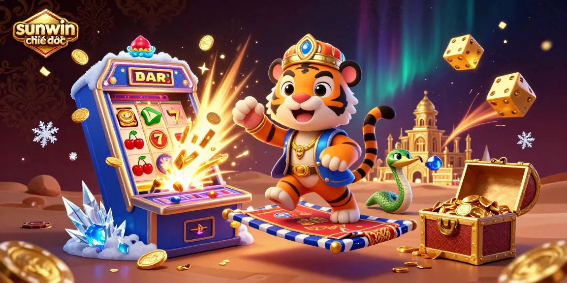 Experience big wins with sunwin chính thức in this vibrant casino-themed illustration.